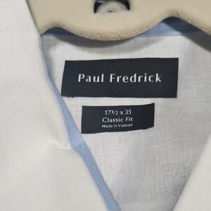 Paul Fredrick White and Light Blue Classic Fit Shirt